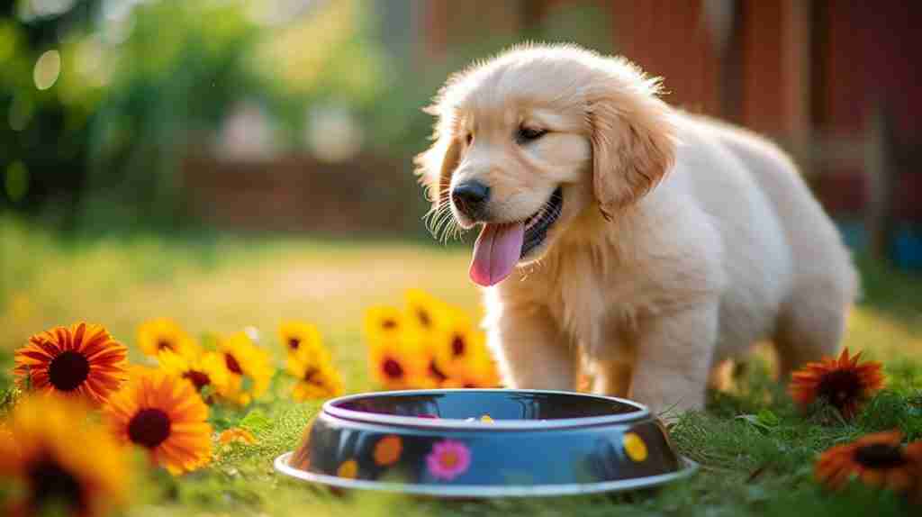 puppy eating from a bowl puppy eating from a bowl
