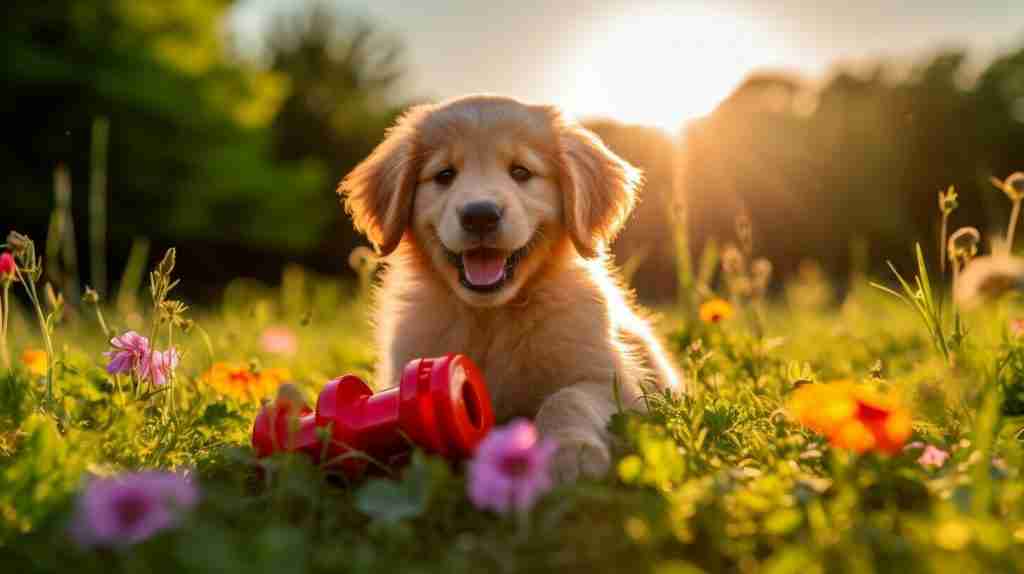 puppy playing with Kong toy puppy playing with Kong toy