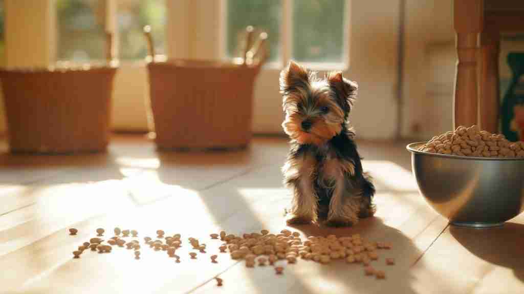 yorkie puppy eating from a bowl yorkie puppy eating from a bowl